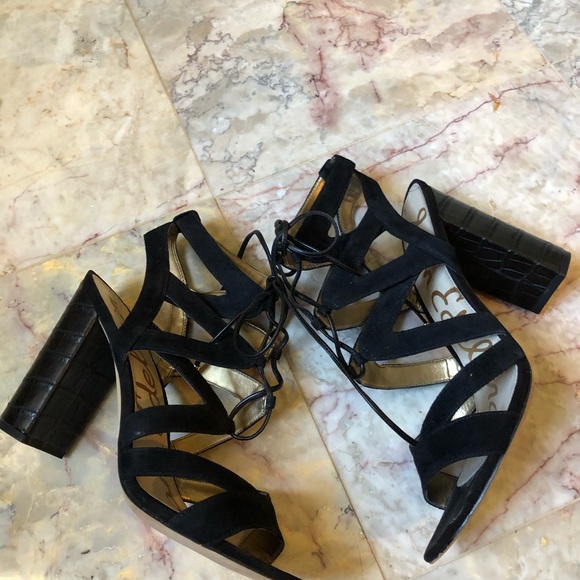 Sam Edelman black suede high heel dress sandals. - Picture 6 of 6